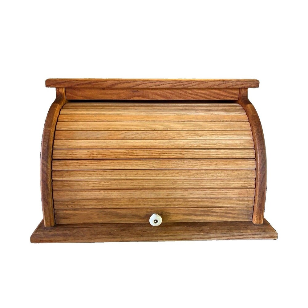 Vintage Oak Roll Top Wood Bread Bin, O.M.B. Wood Products